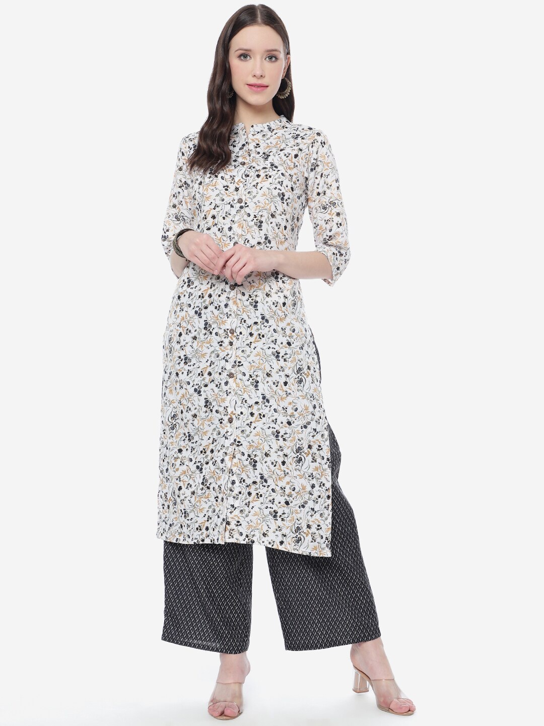 

J Turritopsis Women Floral Printed Kurta with Palazzos, Black