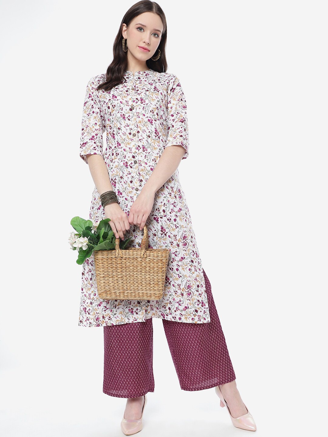 

J Turritopsis Women Floral Printed Kurta with Palazzos, Purple