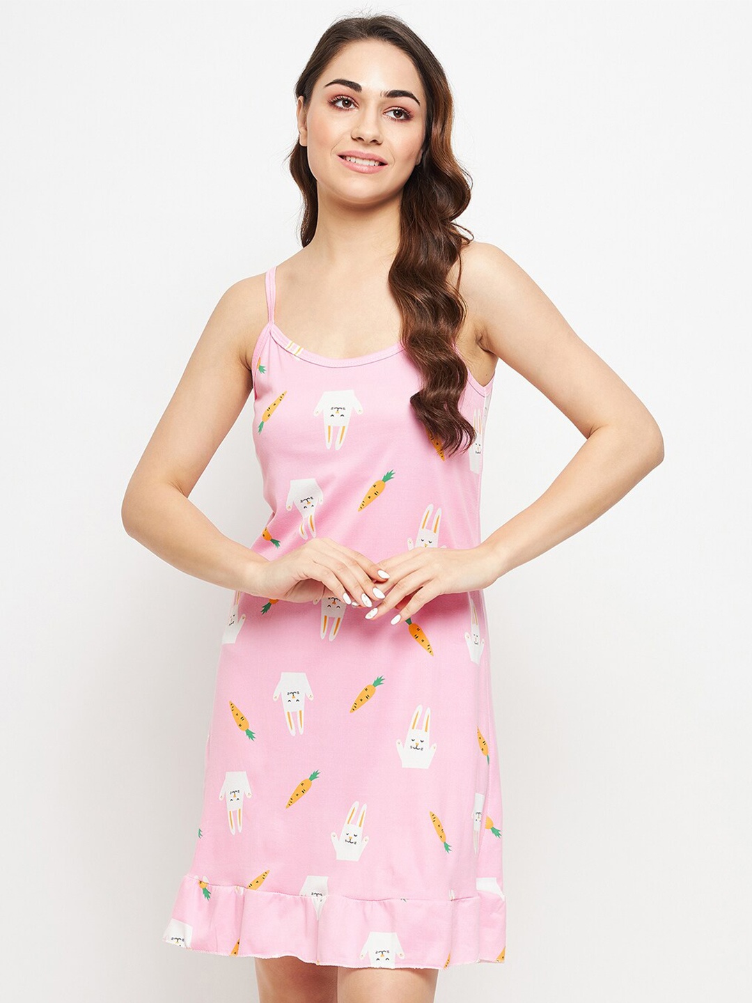 

Camey Graphic Printed Shoulder Strap Nightdress, Pink