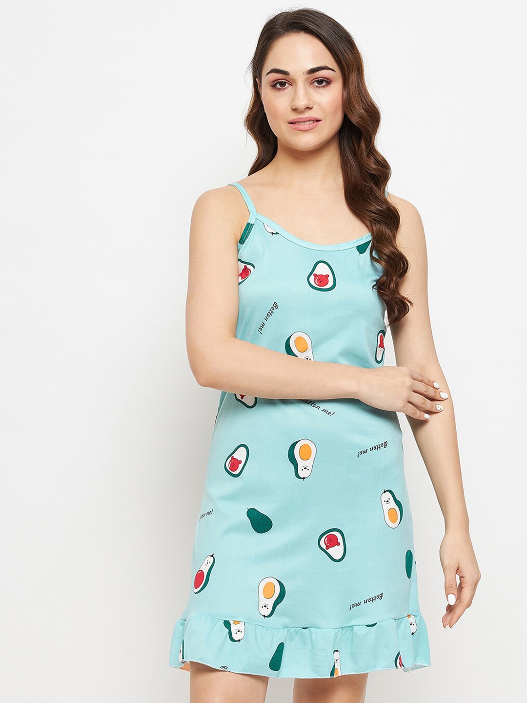 

Camey Graphic Printed Shoulder Strap Nightdress, Turquoise blue