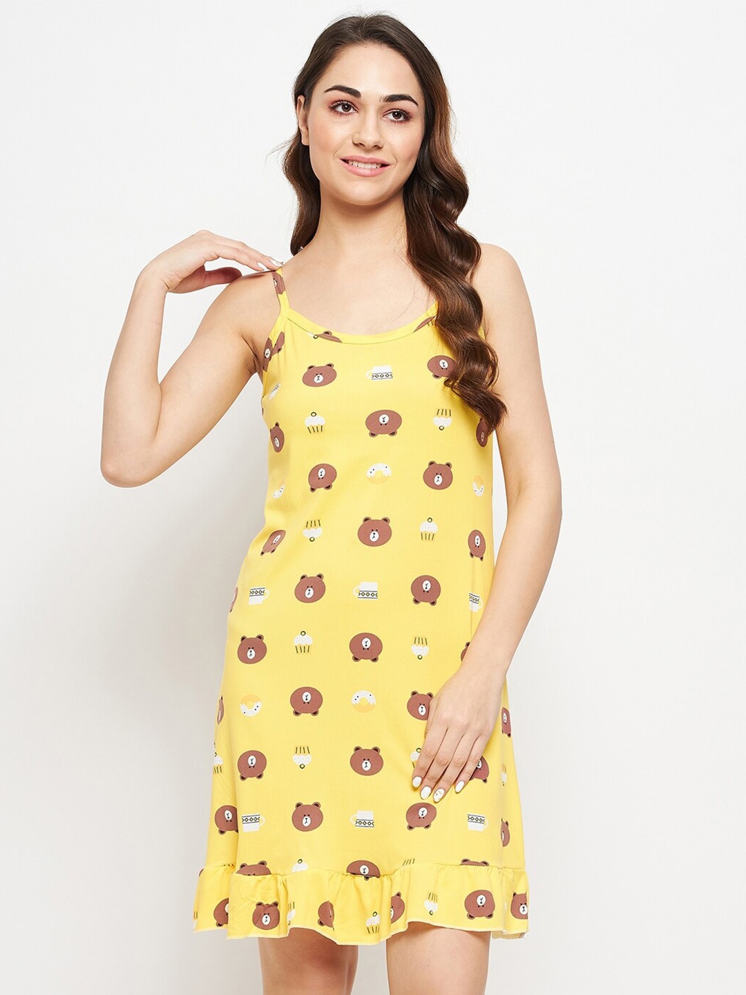 

Camey Graphic Printed Shoulder Strap Nightdress, Yellow