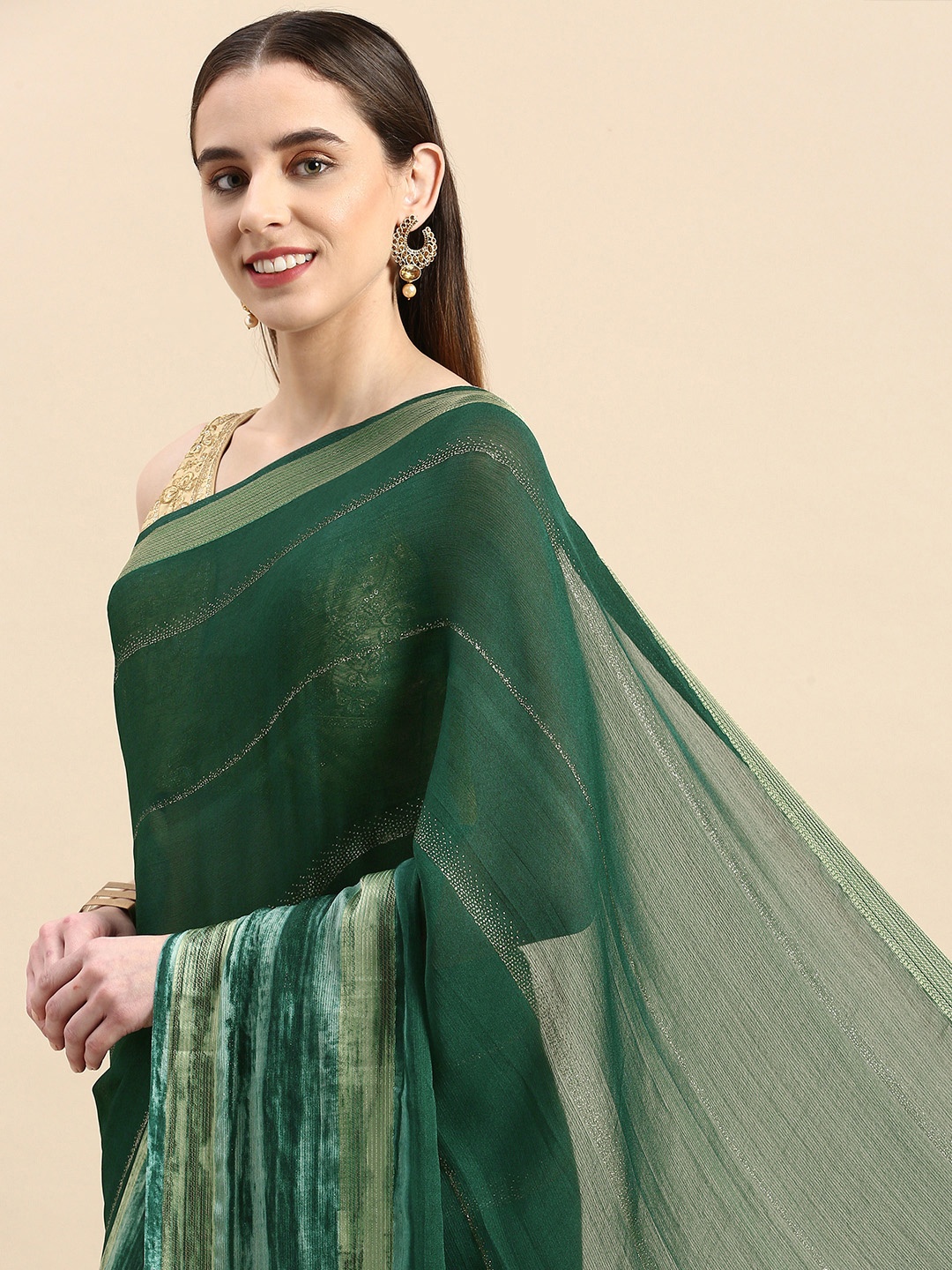 

Triveni Beads & Stones Saree, Green
