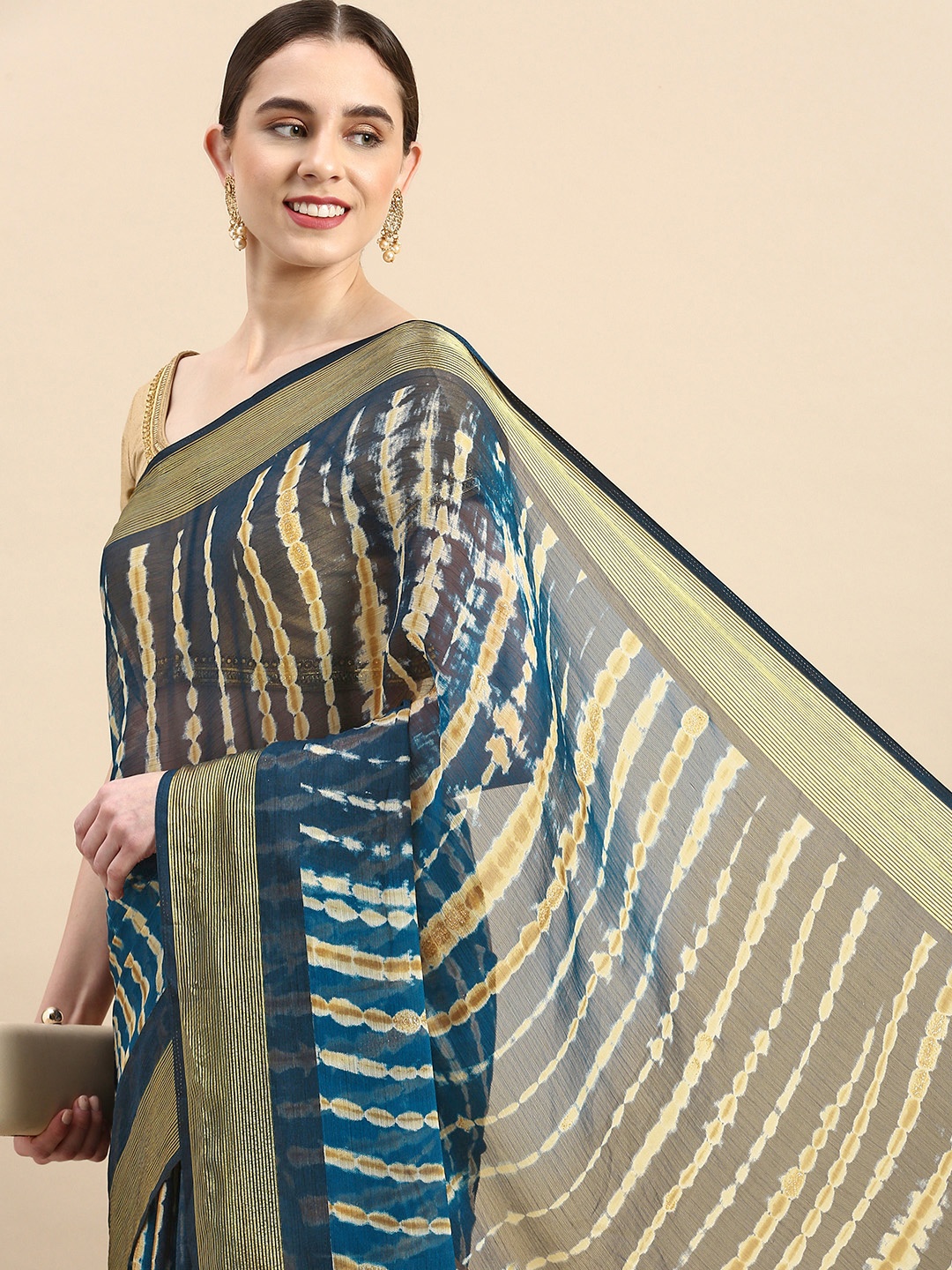 

Triveni Embellished Beads & Stones Organza Saree, Blue