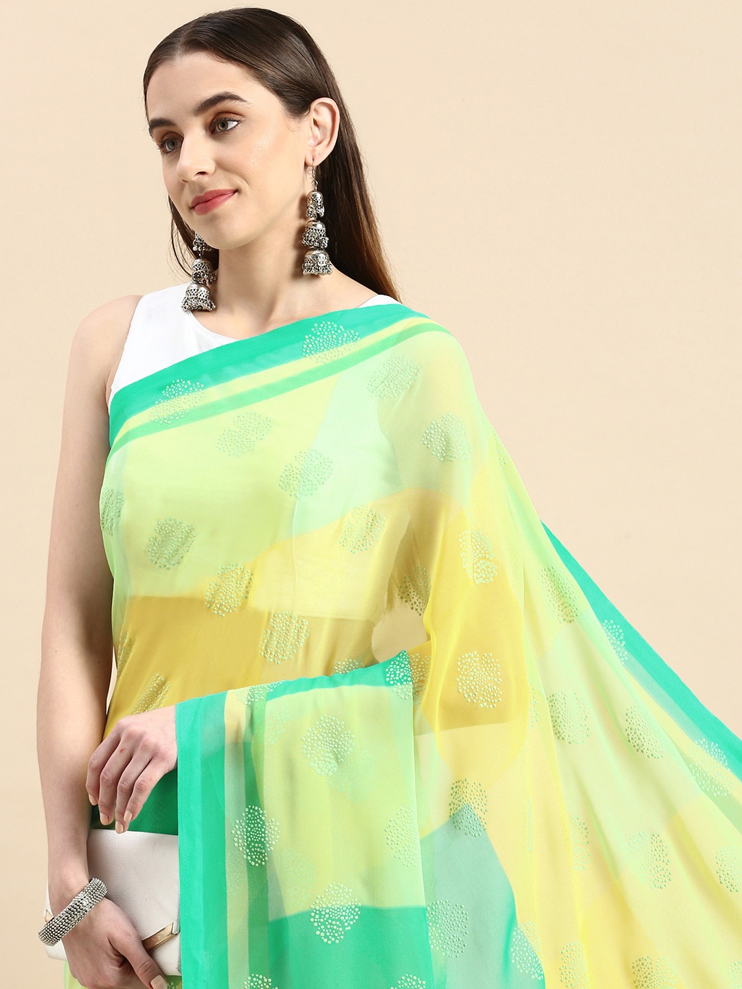 

Triveni Embellished Beads & Stones Saree, Yellow