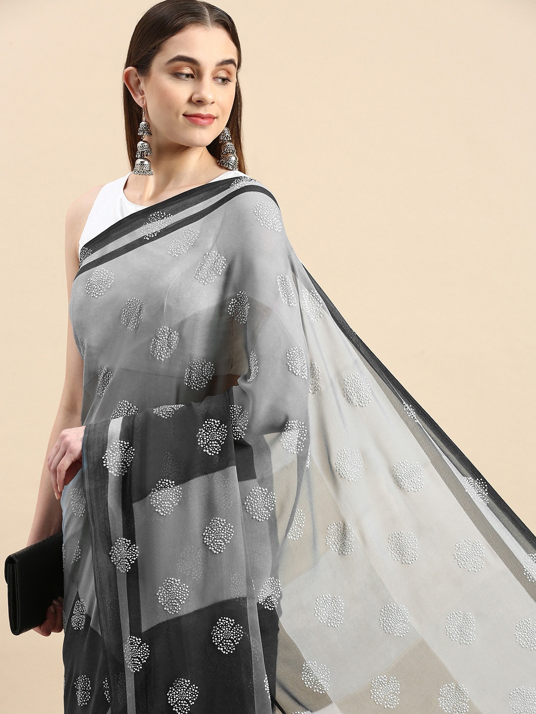 

Triveni Embellished Beads & Stones Saree, Grey