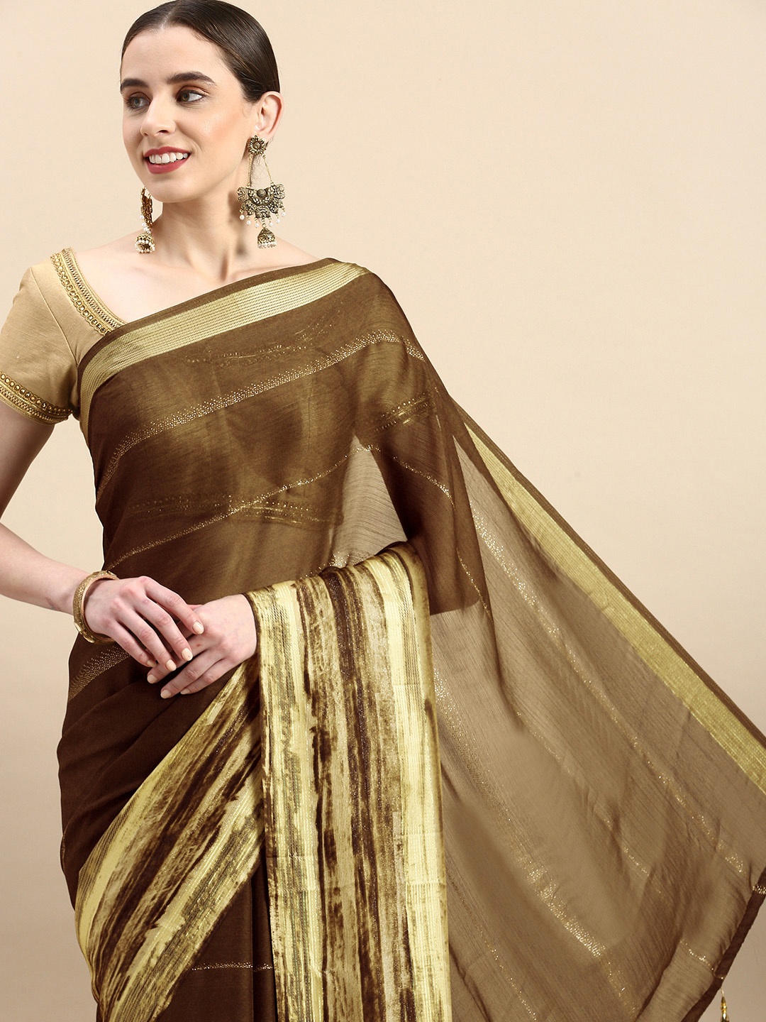 

Triveni Embellished Zari Saree, Olive