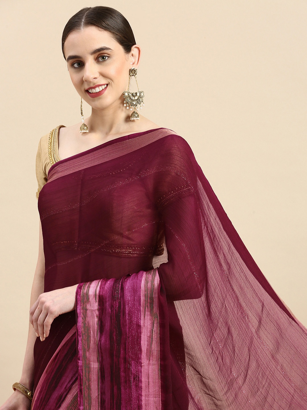 

Triveni Embellished Zari Saree, Purple