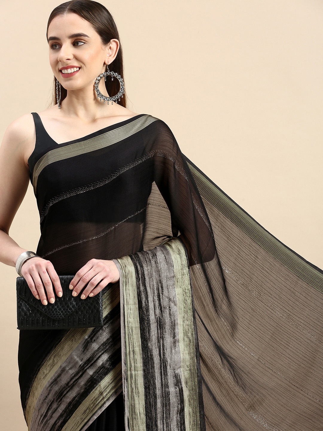 

Triveni Embellished Zardozi Saree, Black