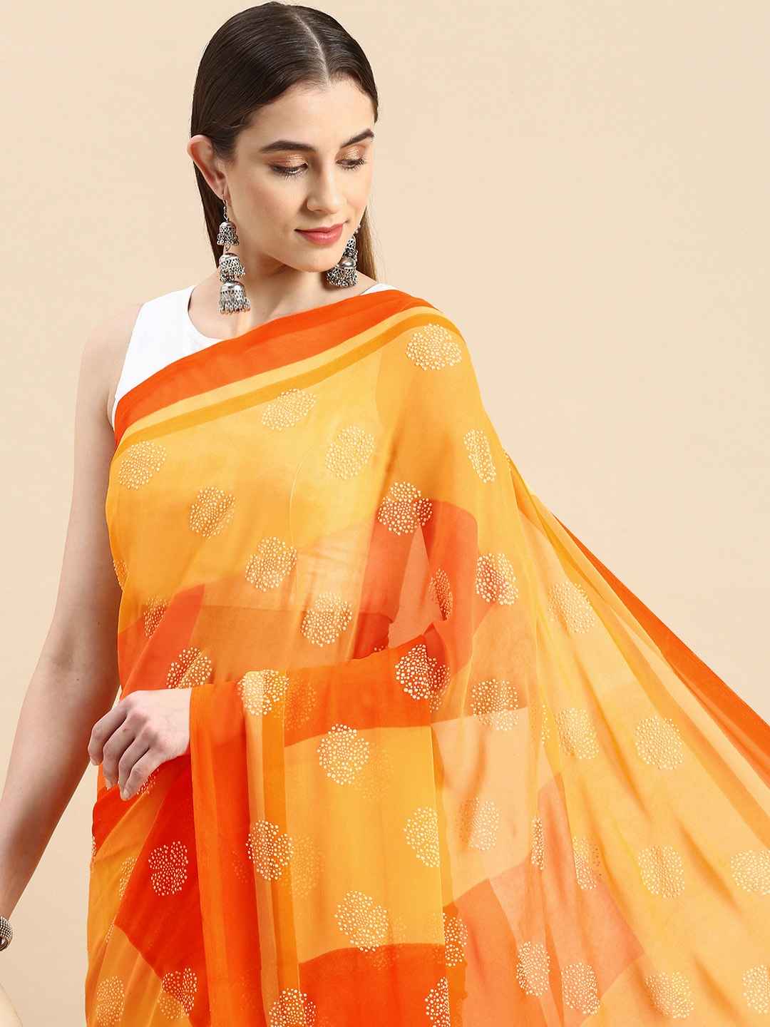 

Triveni Embellished Beads & Stones Saree, Orange