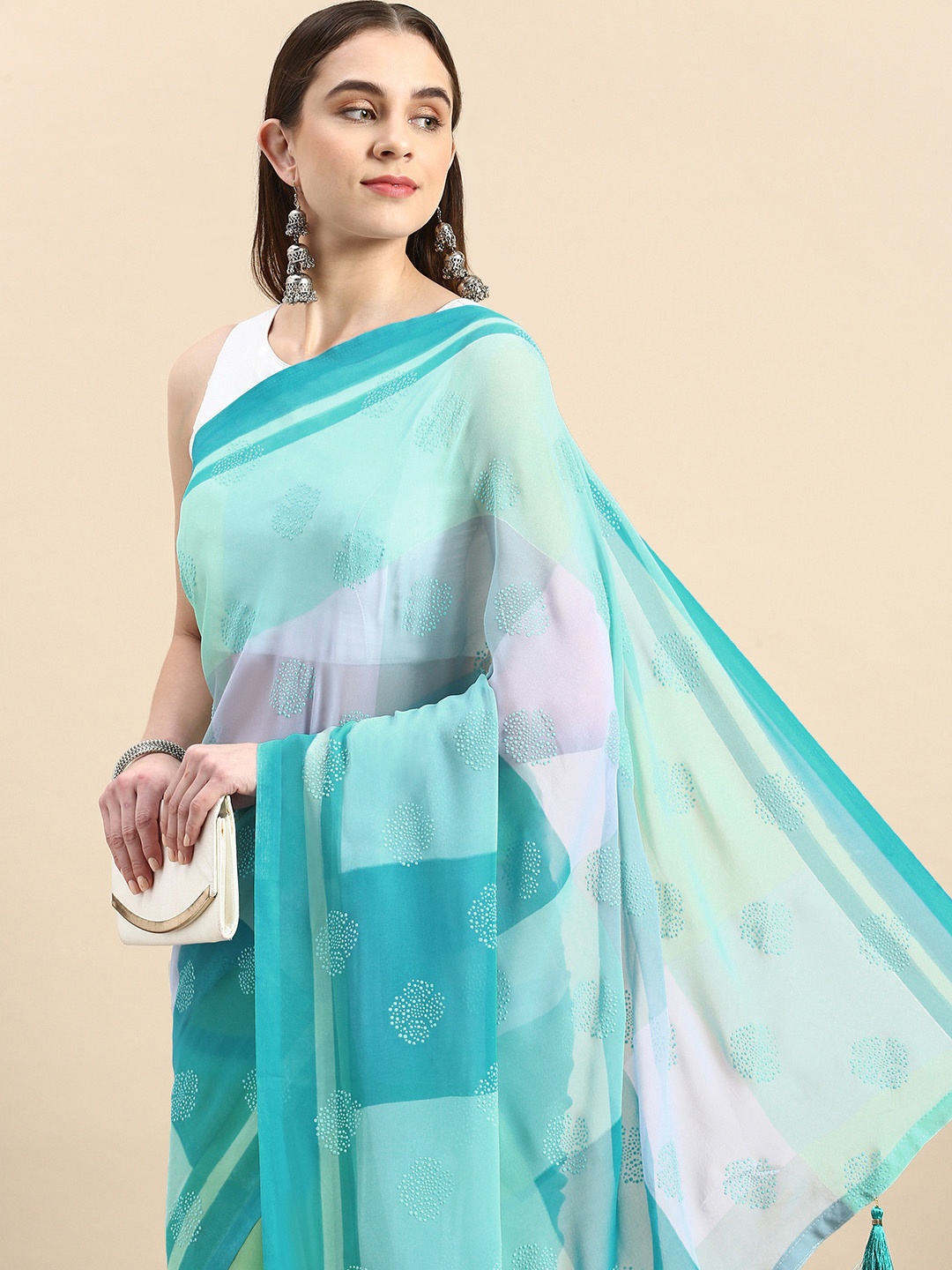 

Triveni Embellished Beads & Stones Saree, Blue