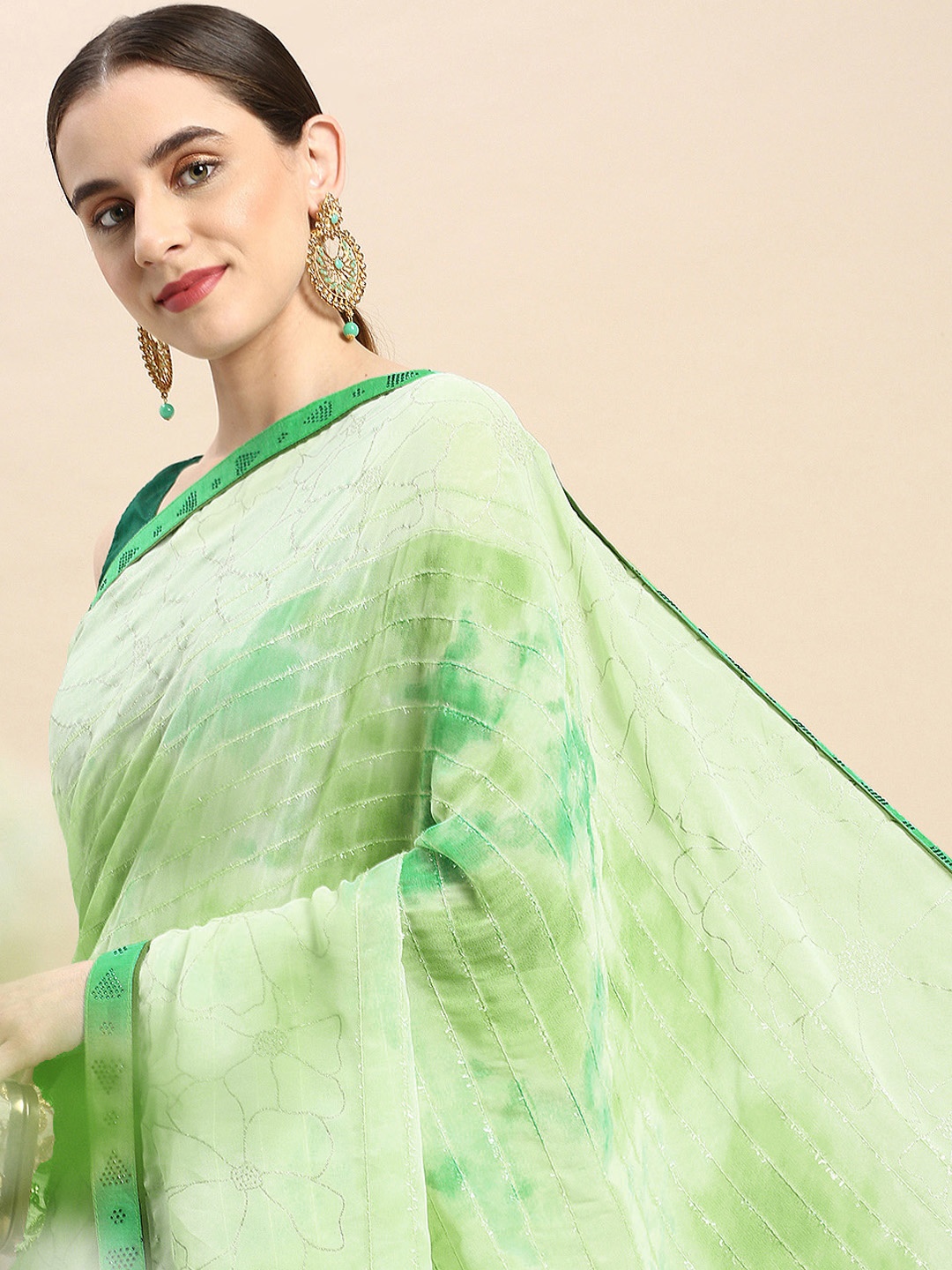 

Triveni Embellished Beads & Stones Saree, Green