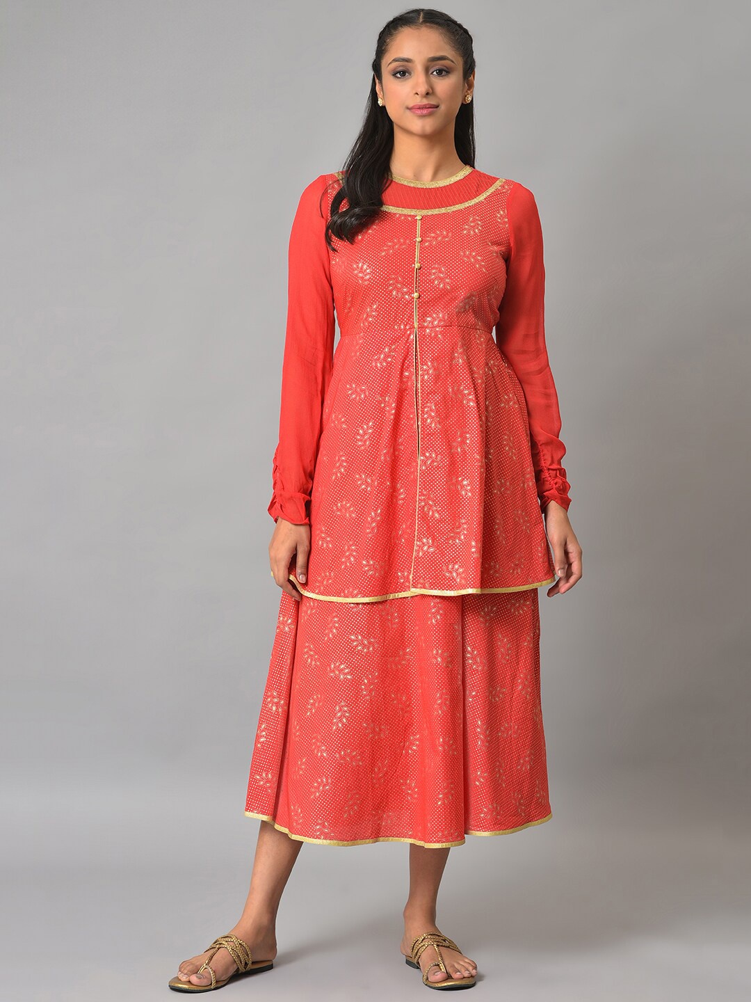 

AURELIA Ethnic Motifs Printed Fit & Flare Midi Dress, Red