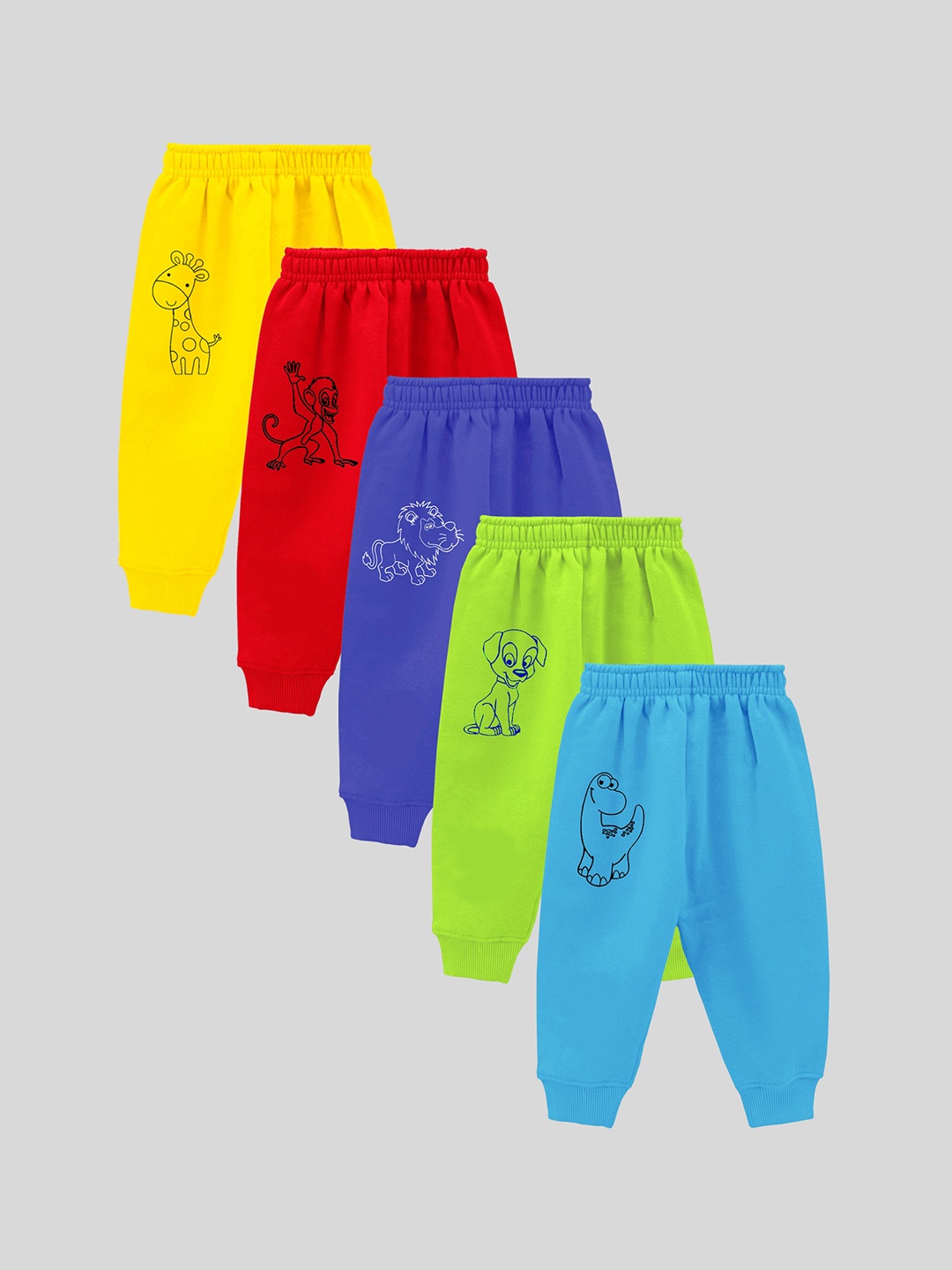 

KUCHIPOO Infant Pack Of 5 Printed Cotton Joggers, Blue