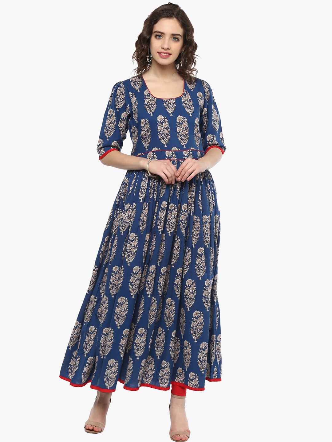 

Divena Women Plus Size Ethnic Motifs Printed Indie Prints Anarkali Kurta, Blue