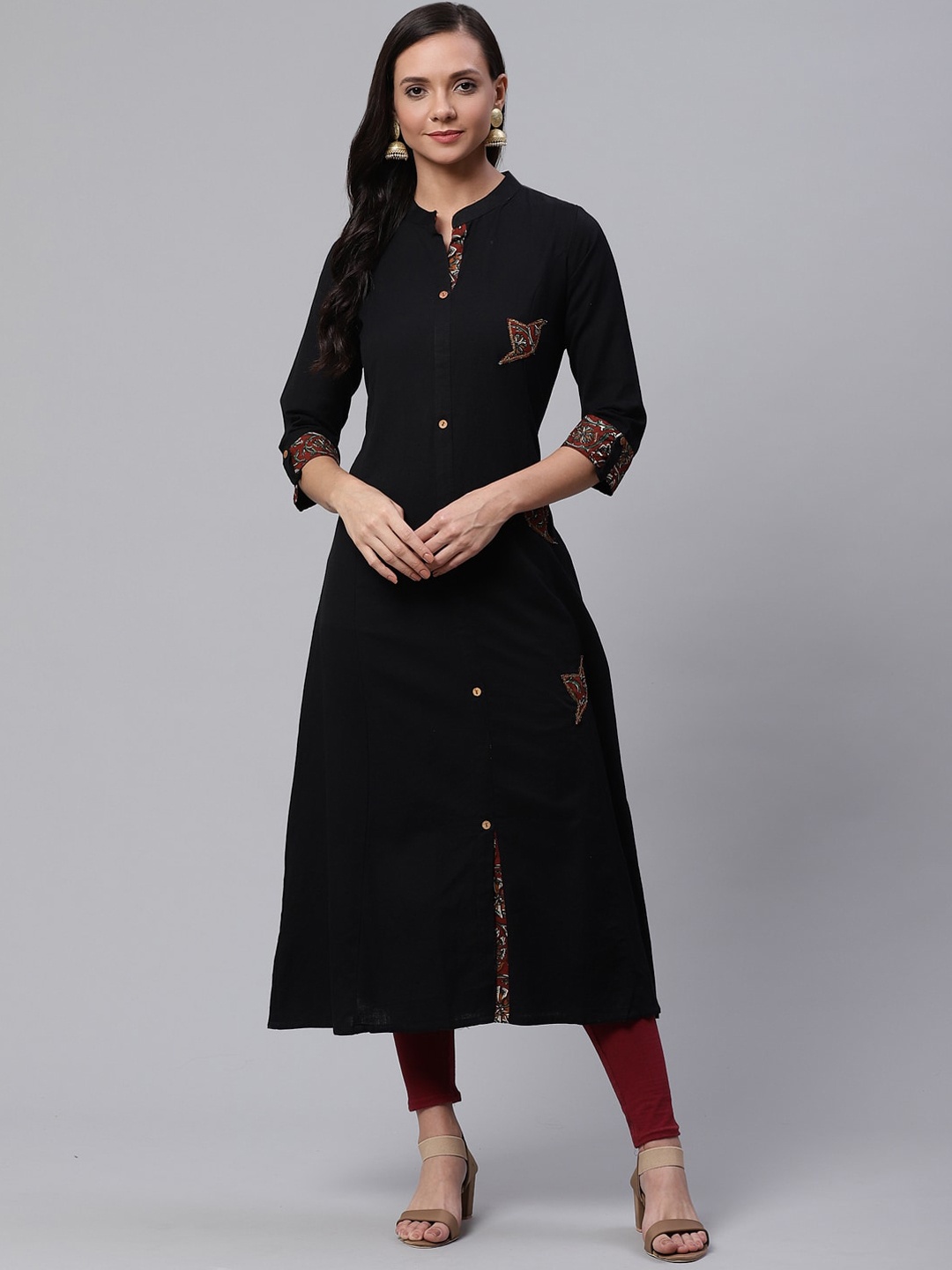 

Divena Women Printed Mandarin Collar Cotton Kurta, Black