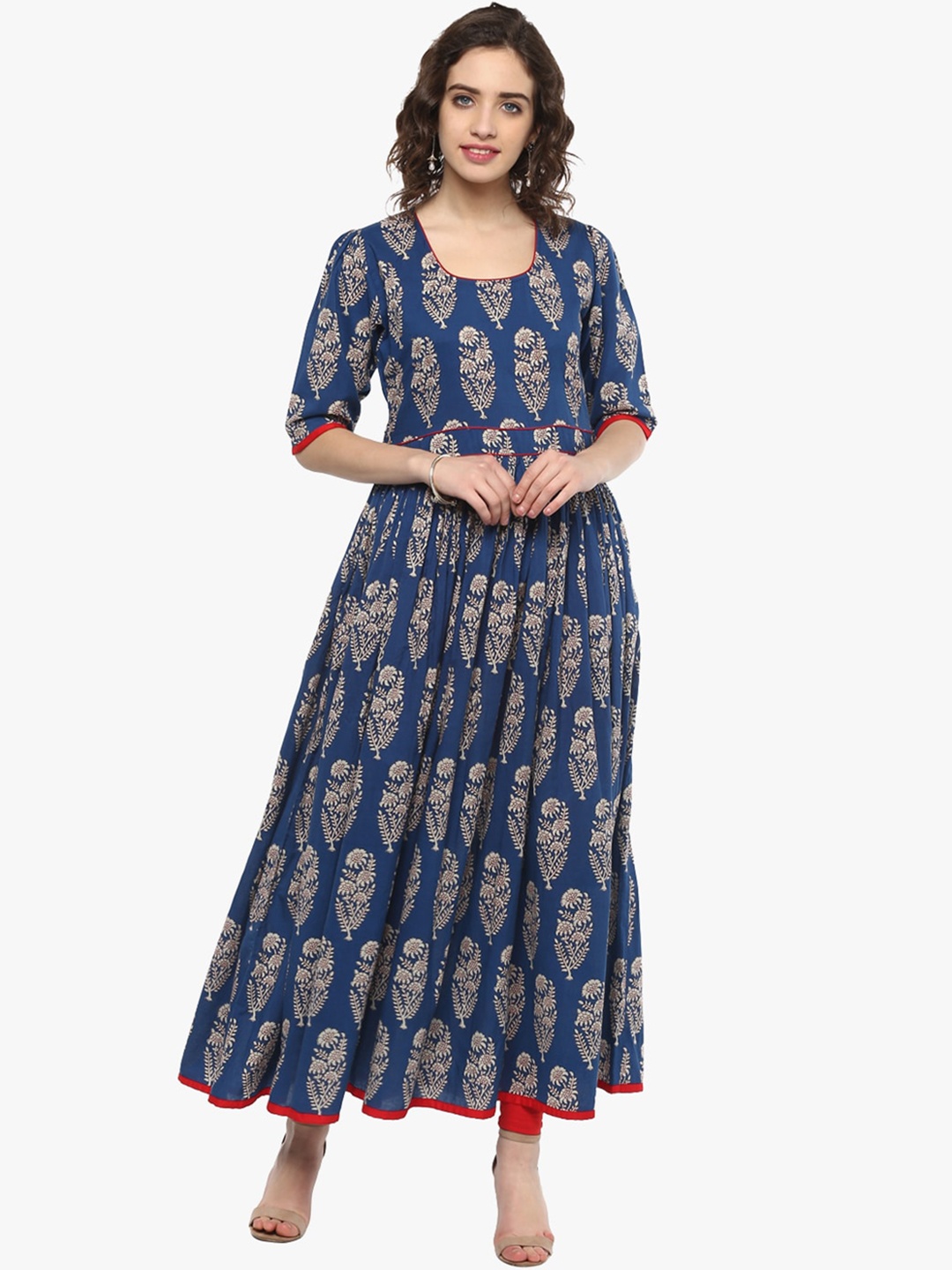 

Divena Women Ethnic Motifs Printed Pure Cotton Anarkali Kurta, Blue