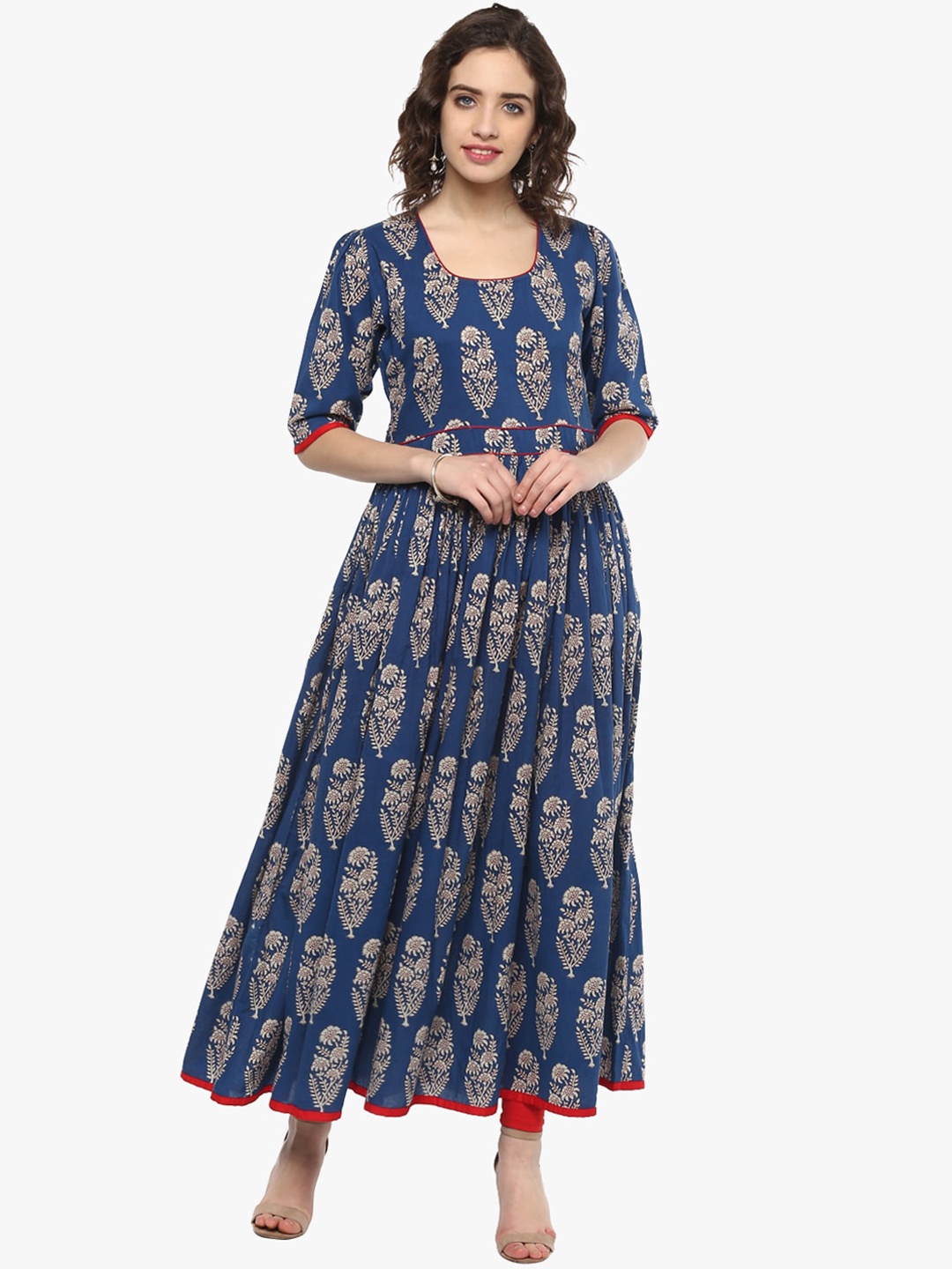 

Divena Women Ethnic Motifs Printed Pure Cotton Anarkali Kurta, Blue