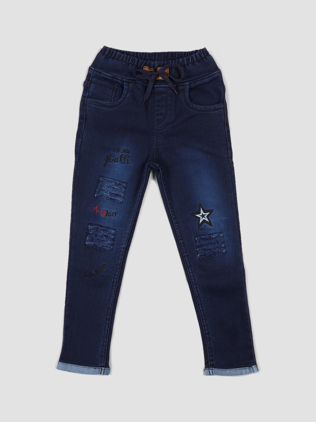 

A-Okay Kids Boys Typography Printed Mid rise Trousers, Navy blue