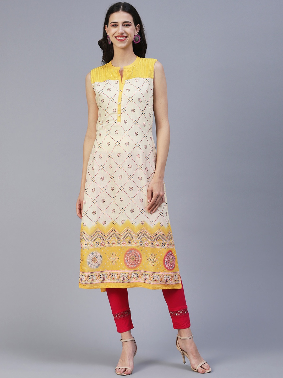 

FASHOR Women Ethnic Motifs Printed Kurta, Yellow