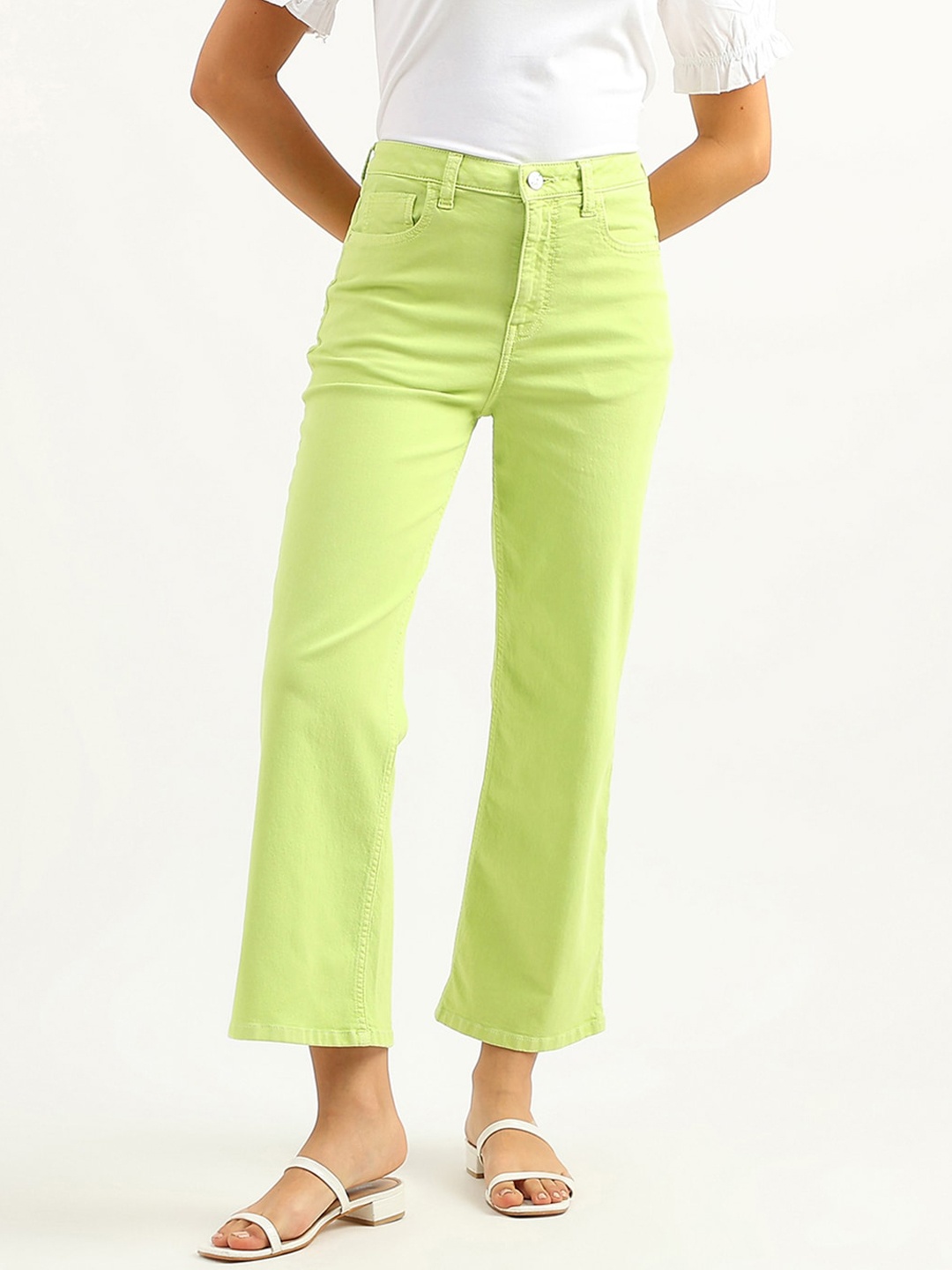 

United Colors of Benetton Women High-Rise Cotton Jeans, Green