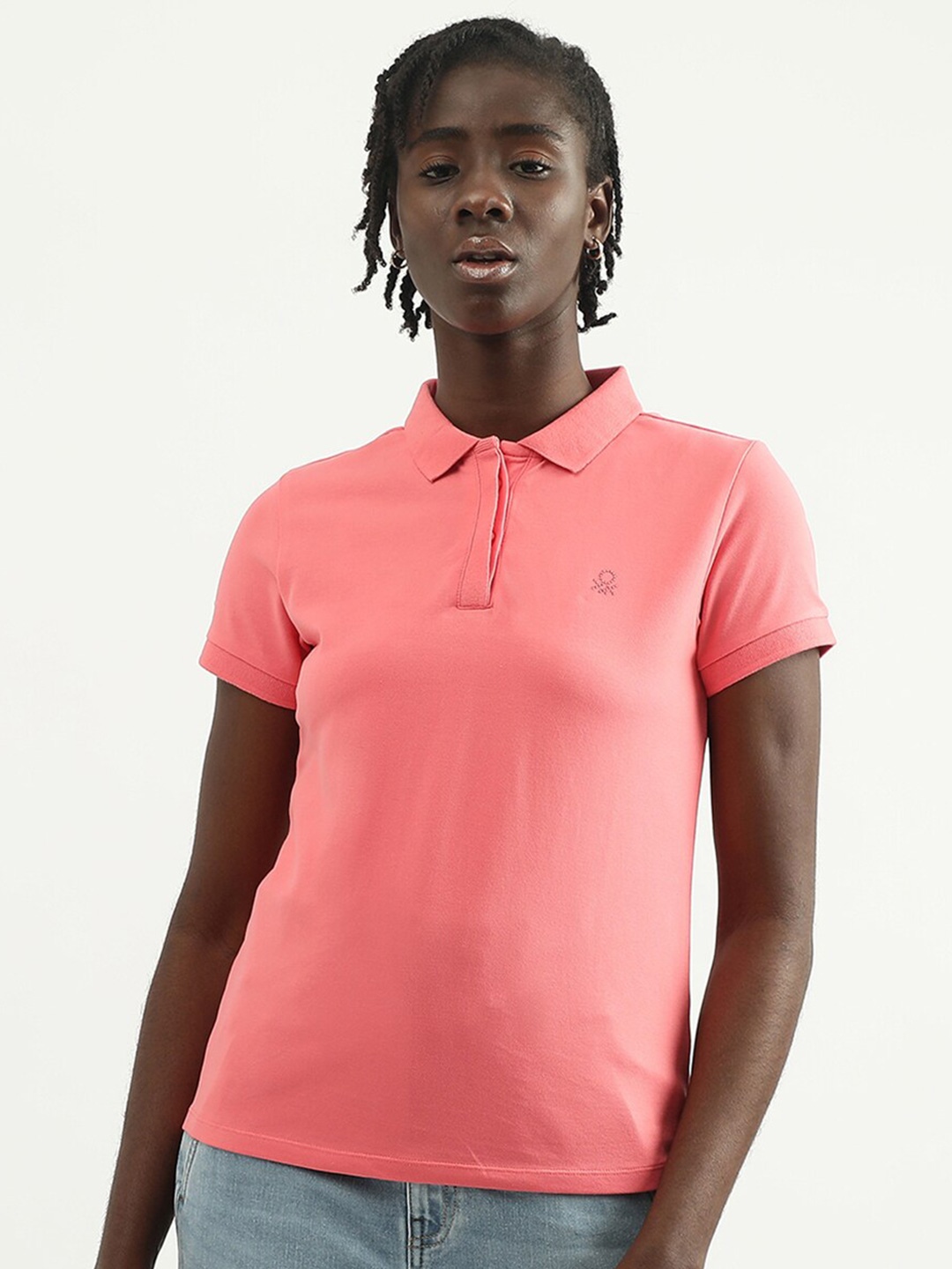 

United Colors of Benetton Women Polo Collar T-shirt, Coral