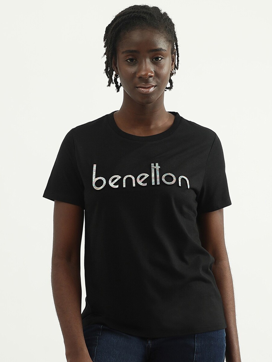 

United Colors of Benetton Women Typography Printed T-shirt, Black