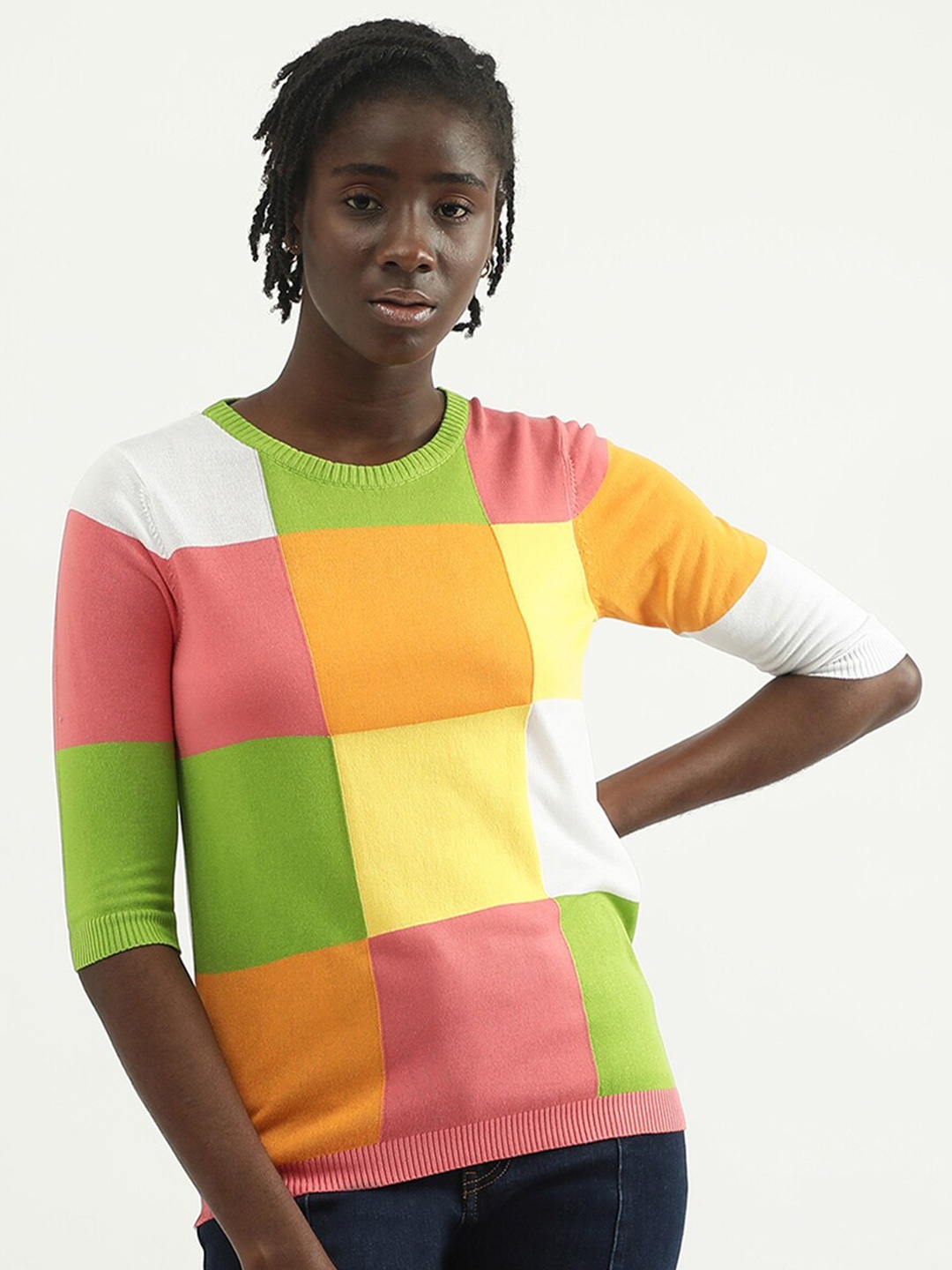 

United Colors of Benetton Women Colourblocked Pullover Sweater, White