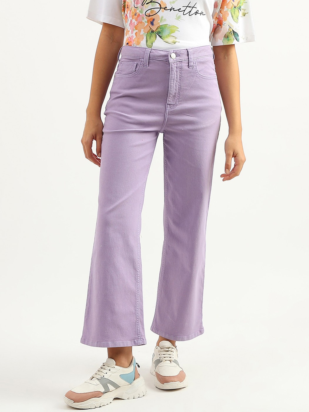 

United Colors of Benetton Women Flared High-Rise Jeans, Purple