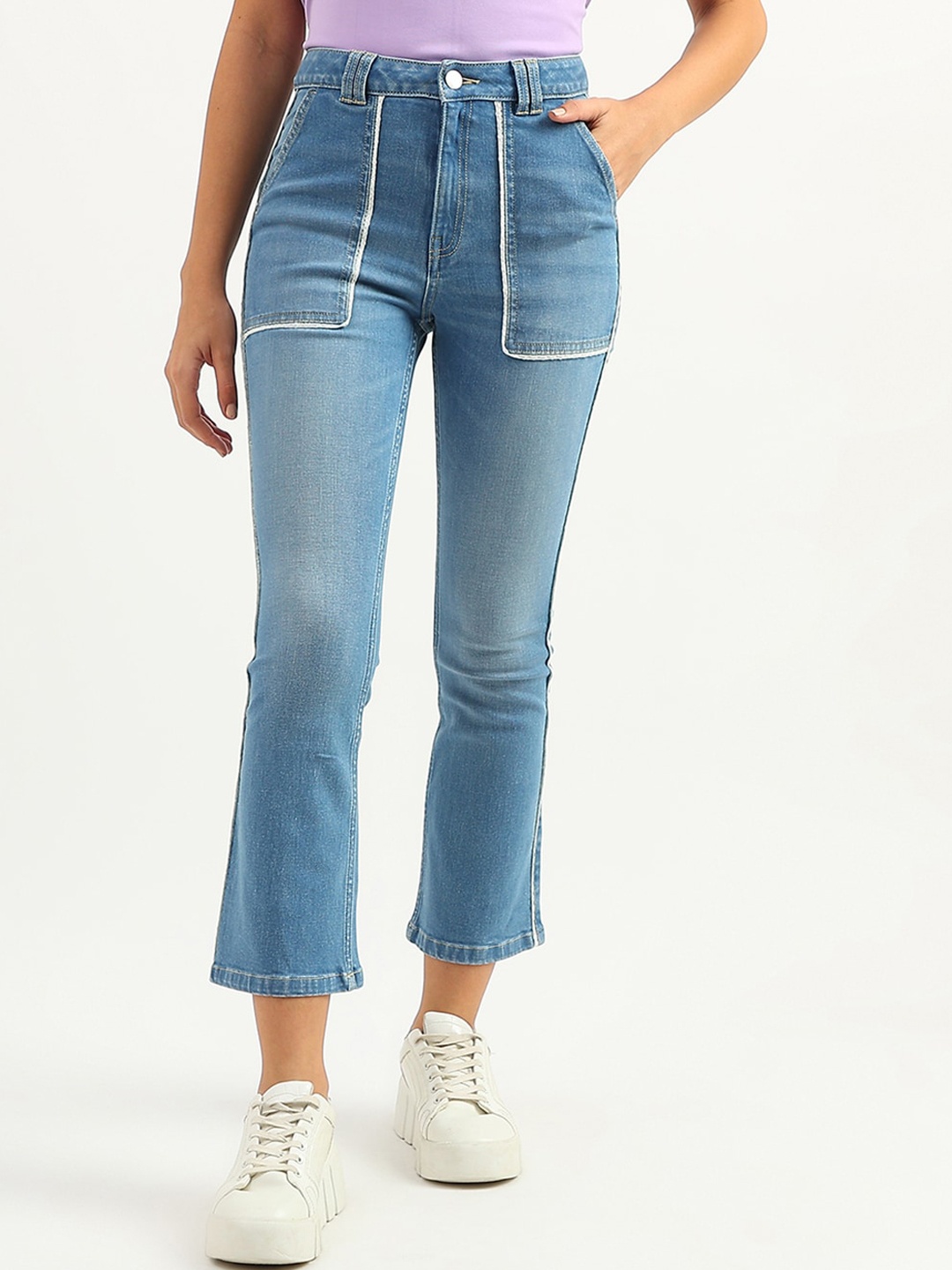 

United Colors of Benetton Women Bootcut Cotton High-Rise Light Fade Jeans, Blue