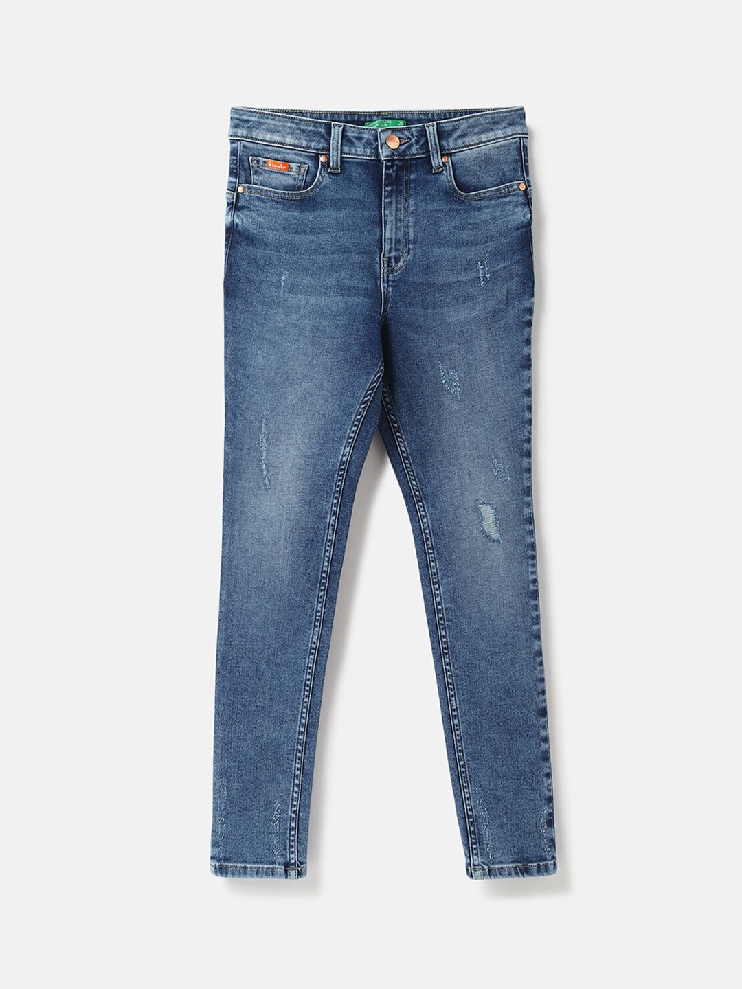 

United Colors of Benetton Women Cotton Low Distress Light Fade Jeans, Blue