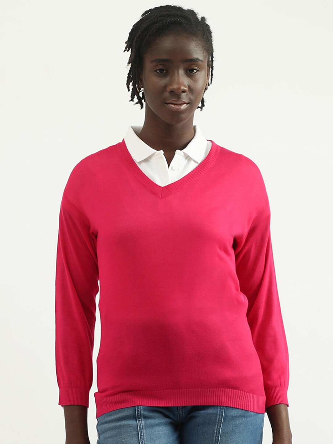

United Colors of Benetton Women V-Neck Pullover Sweater, Pink