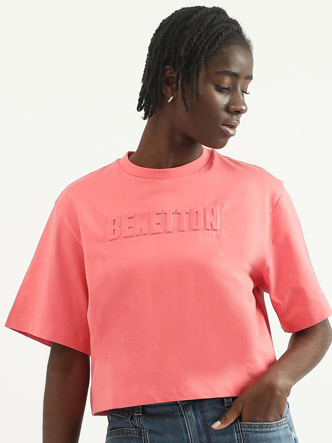 

United Colors of Benetton Women Drop-Shoulder T-shirt, Coral