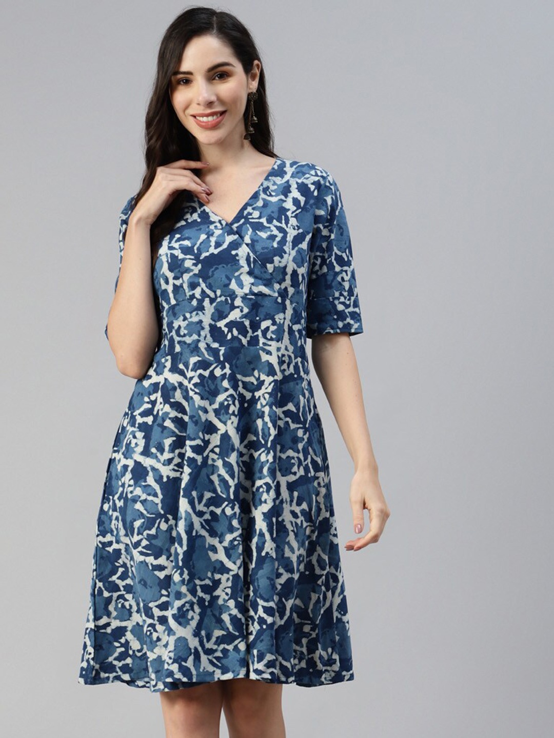 

Divena Abstract Printed Cotton Wrap Dress, Navy blue