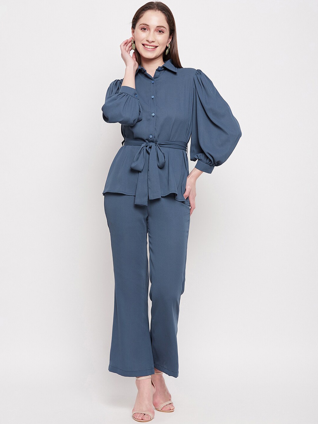 

Fashfun Women Shirt & Trouser Co-ord Set, Blue