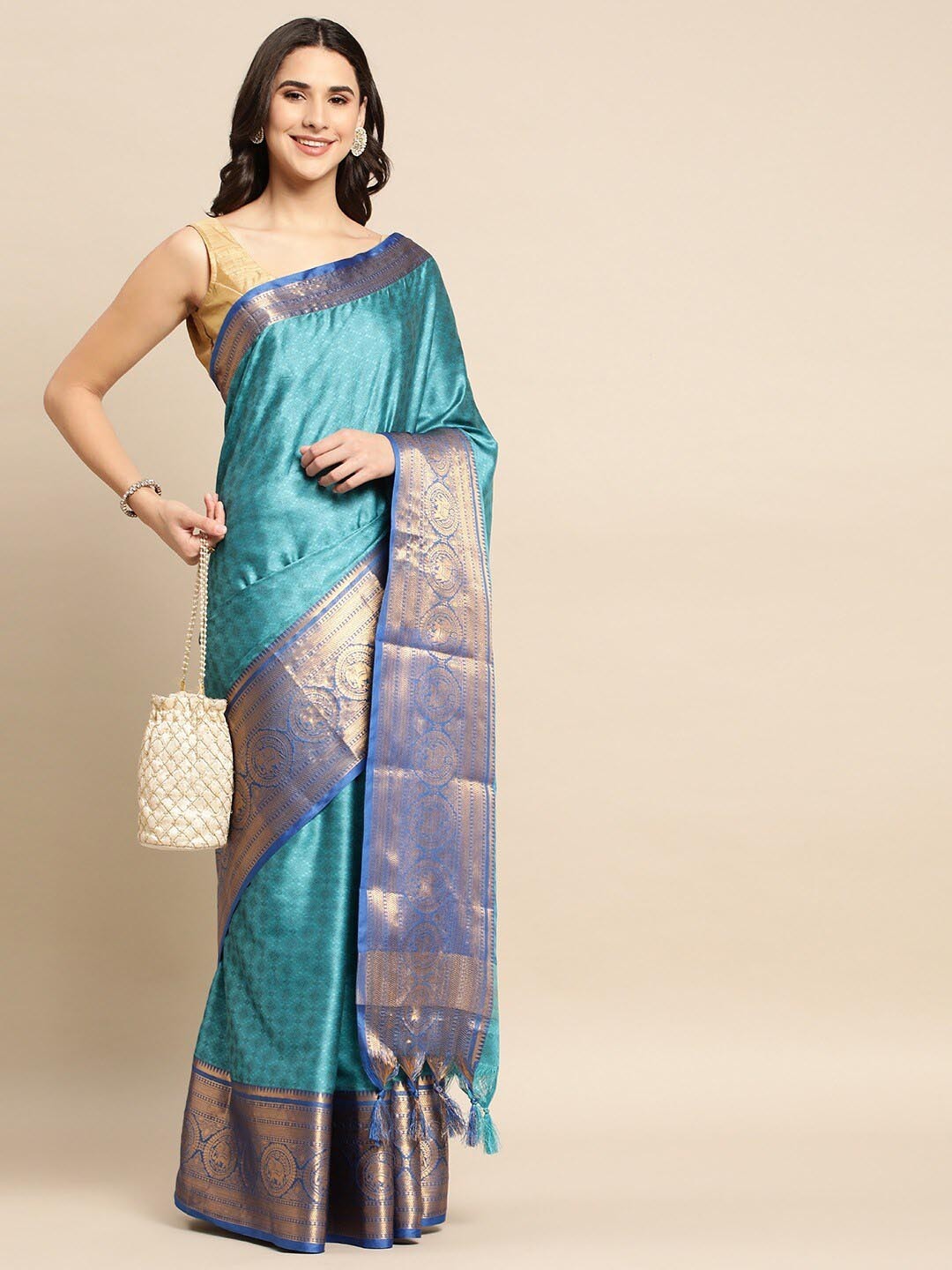 

WILORI Woven Design Zari Silk Cotton Mysore Silk Saree, Blue