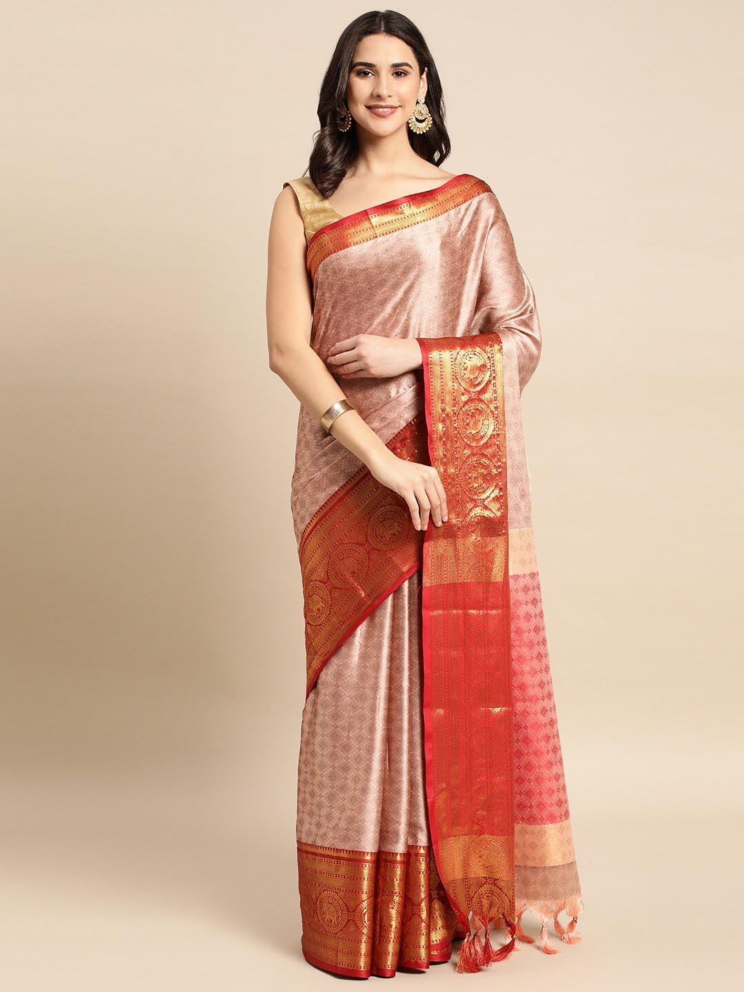 

WILORI Woven Design Zari Mysore Silk Saree, Rose