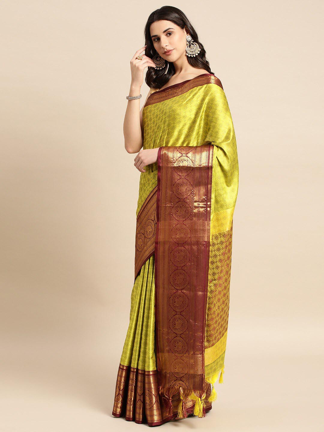 

WILORI Woven Design Zari Mysore Silk Saree, Yellow