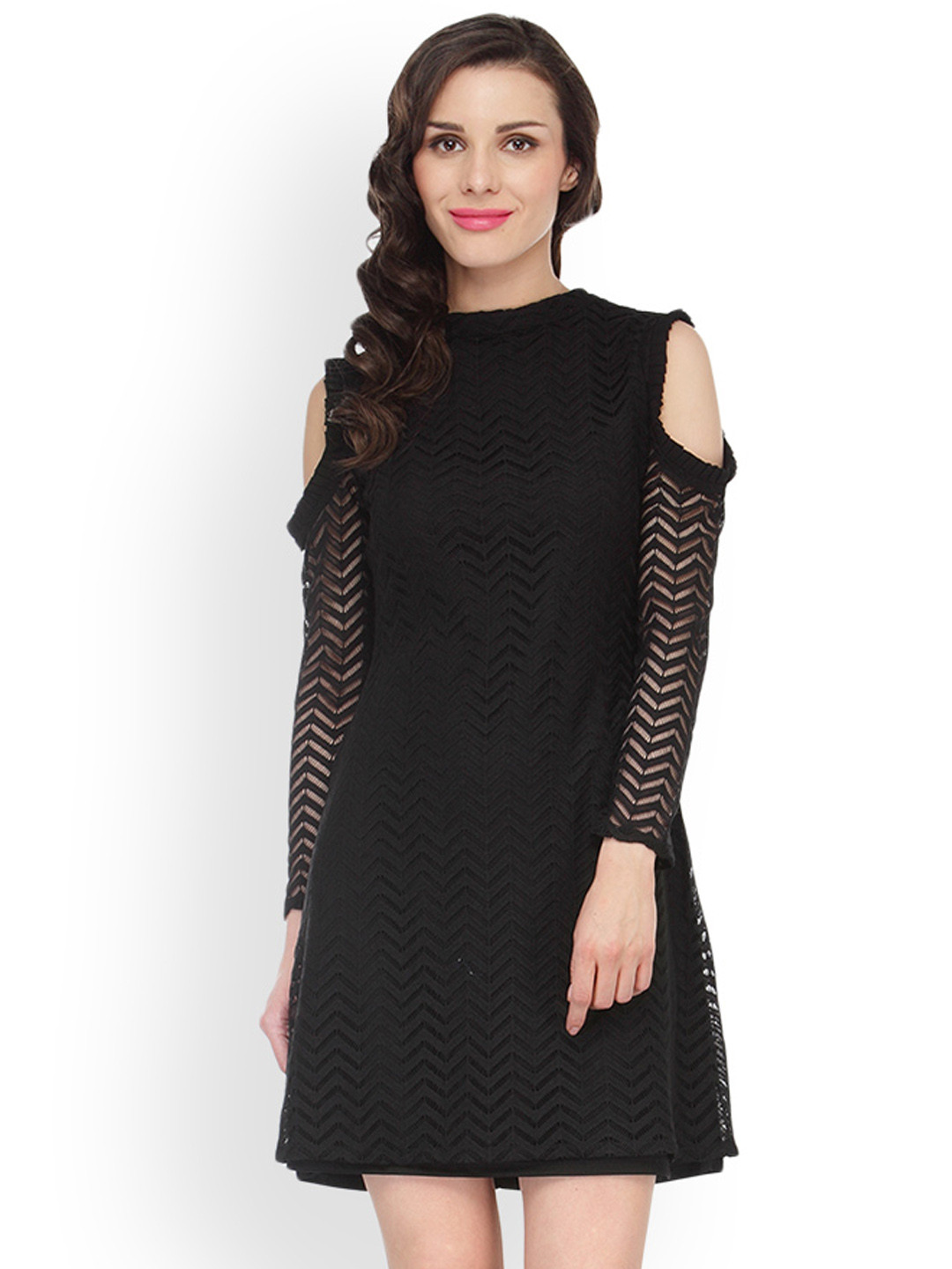 

Cation Women Black Self Design Sheath Dress