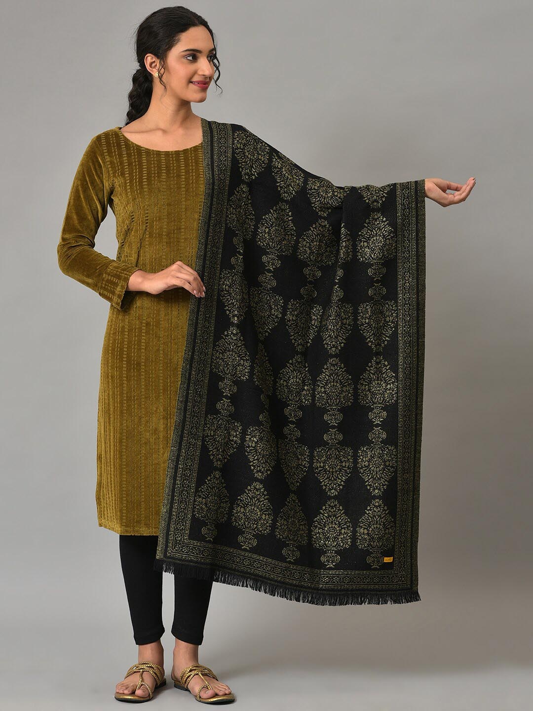 

AURELIA Ethnic Motifs Printed Dupatta, Black