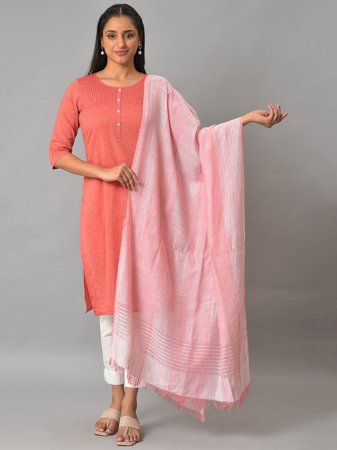 

AURELIA Woven Design Striped Dupatta, Pink