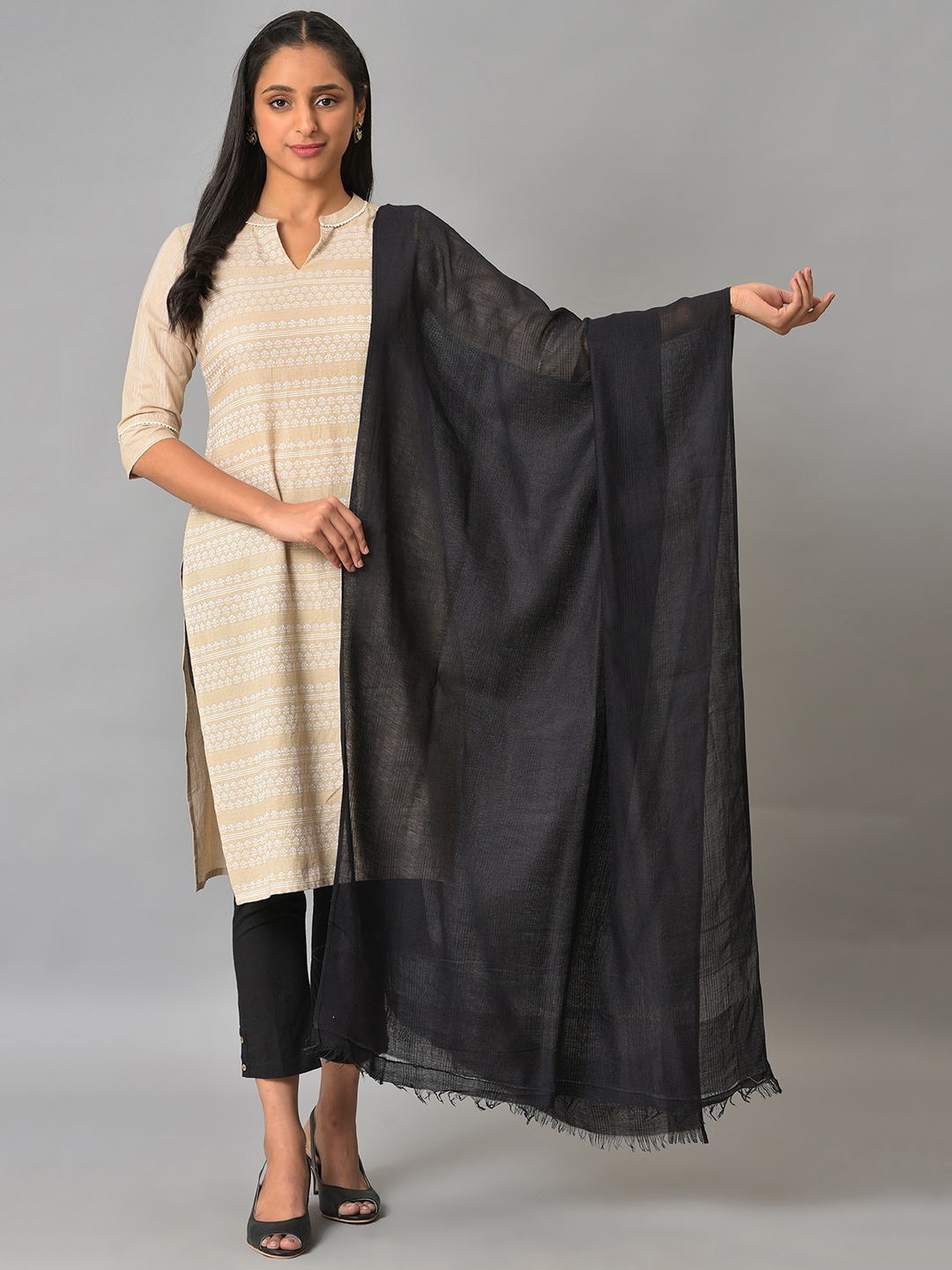 

AURELIA Cotton Blend Dupatta, Black