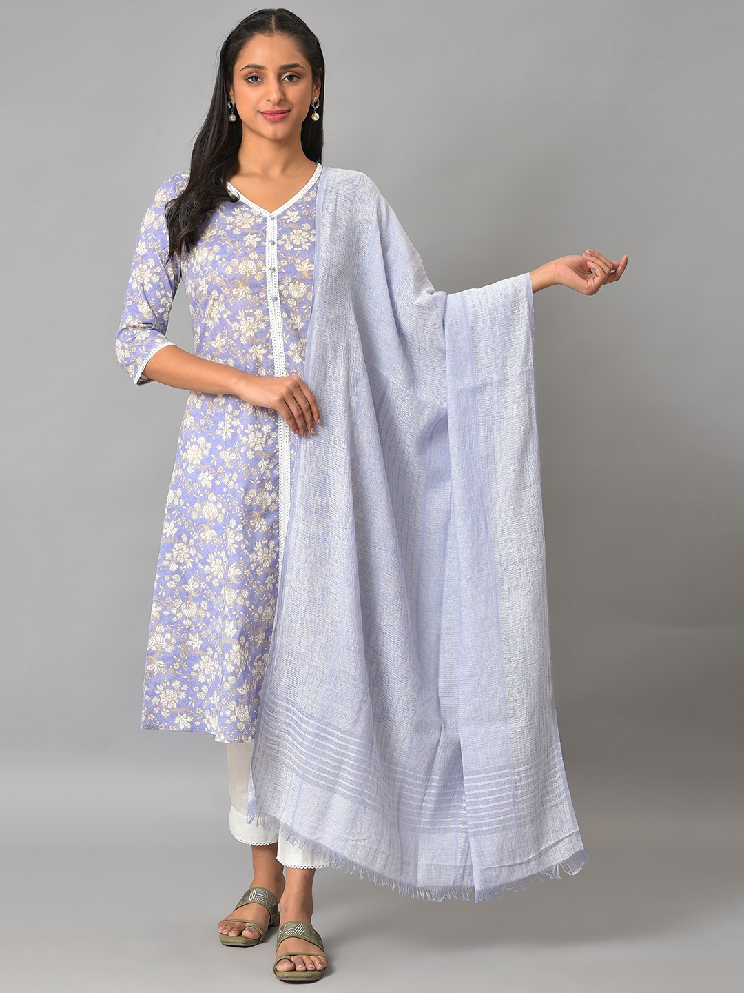 

AURELIA Woven Design Striped Dupatta, Purple