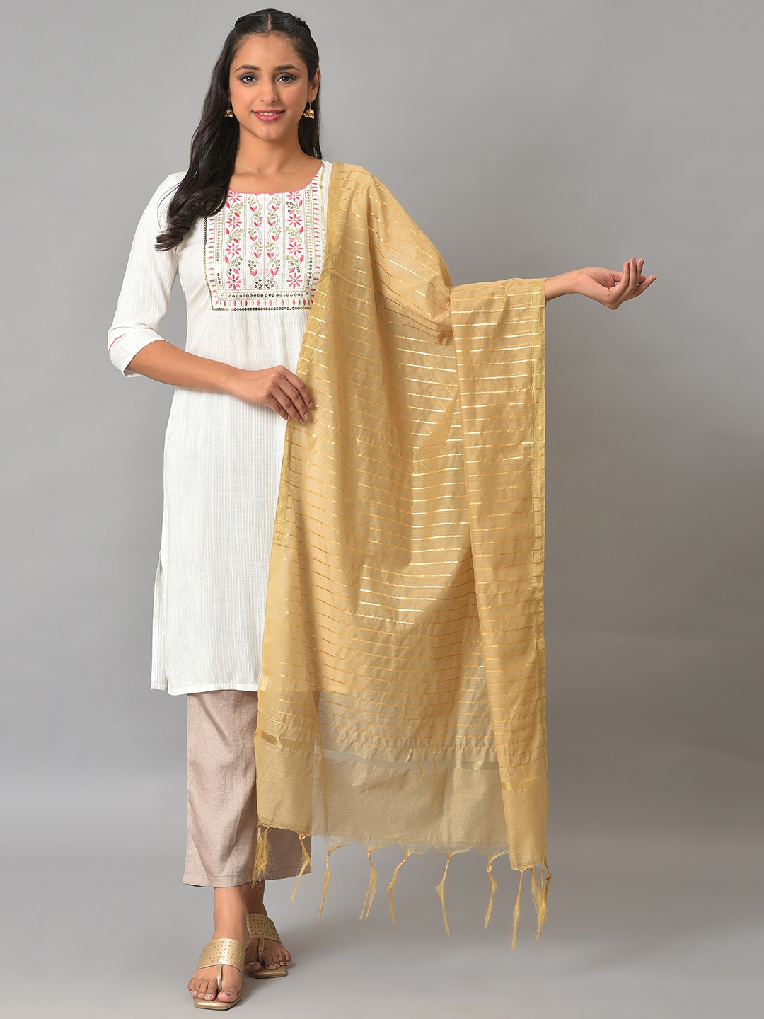 

AURELIA Woven Design Viscose Rayon Dupatta, Gold