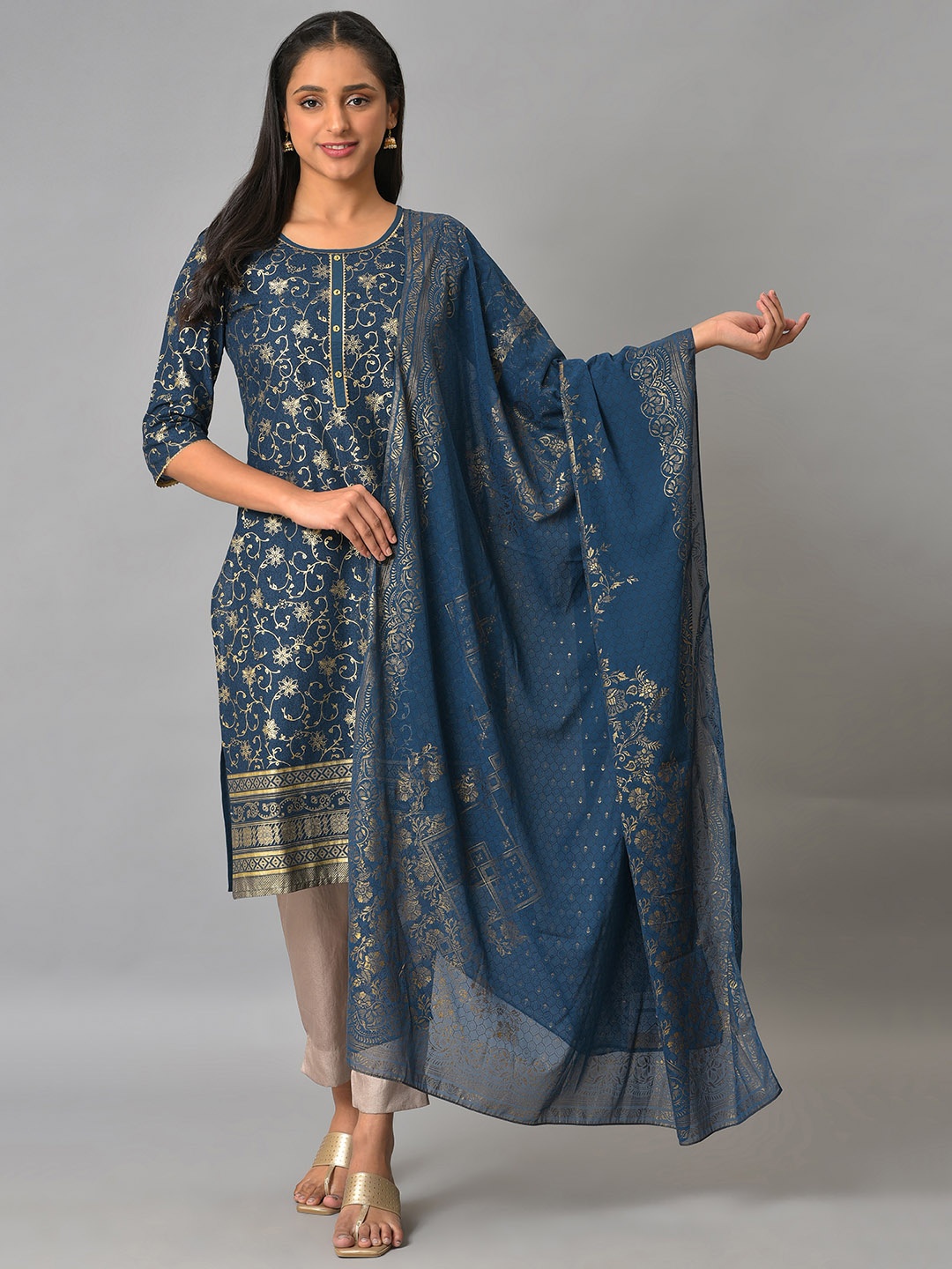 

AURELIA Floral Printed Dupatta, Blue