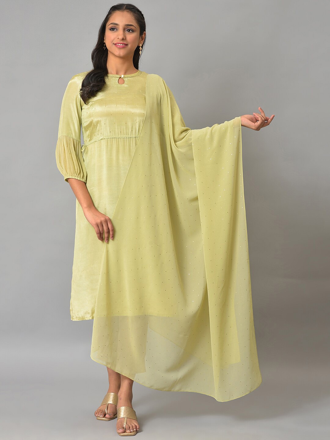 

AURELIA Printed Woven Design Dupatta, Green