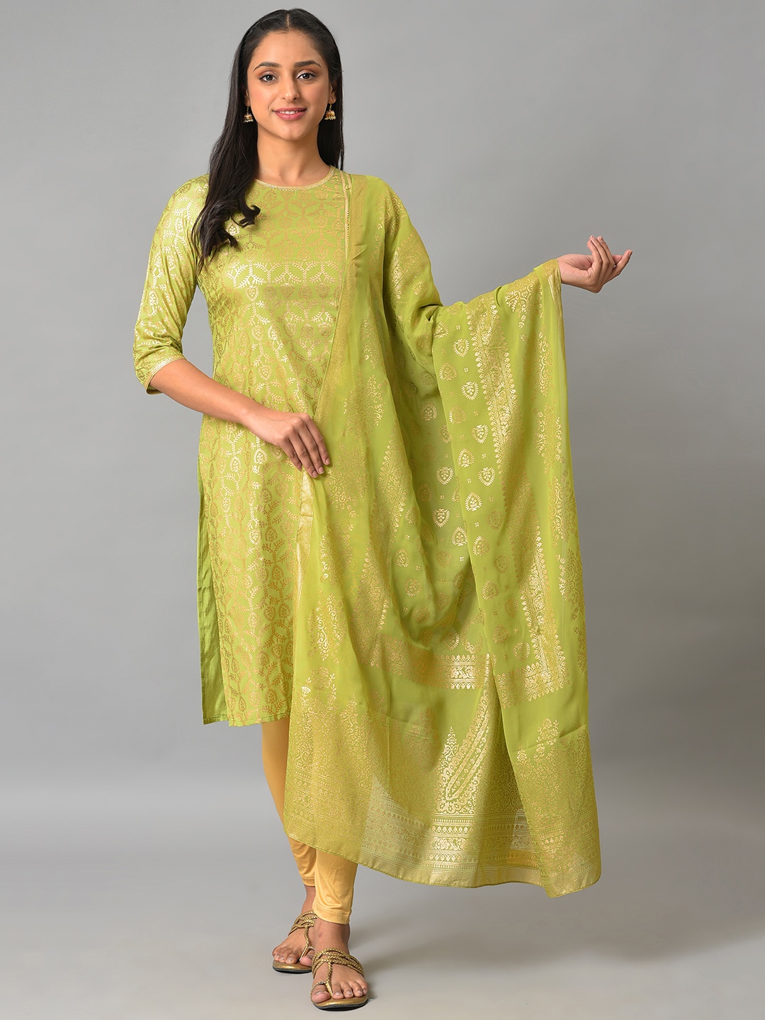 

AURELIA Ethnic Motifs Printed Dupatta, Green