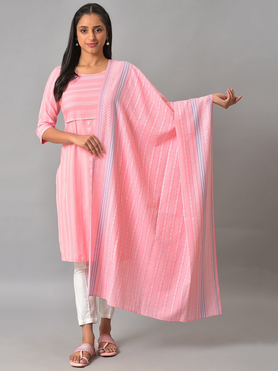 

AURELIA Geometric Printed Pure Cotton Dupatta, Pink