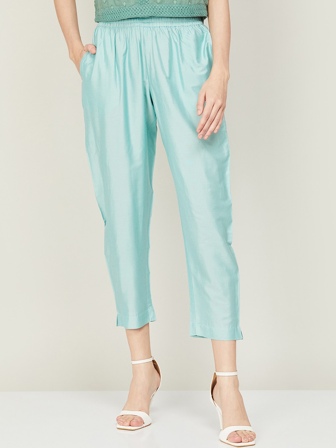 

Melange by Lifestyle Women Mid-Rise Pleated Trousers, Blue