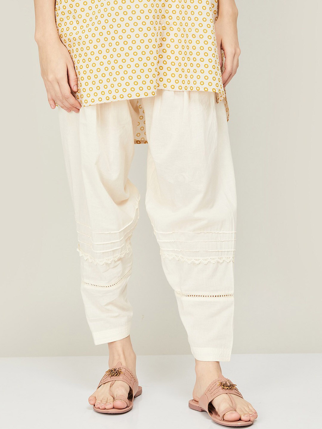 

Melange by Lifestyle Women Pleated Pure Cotton Salwar, White