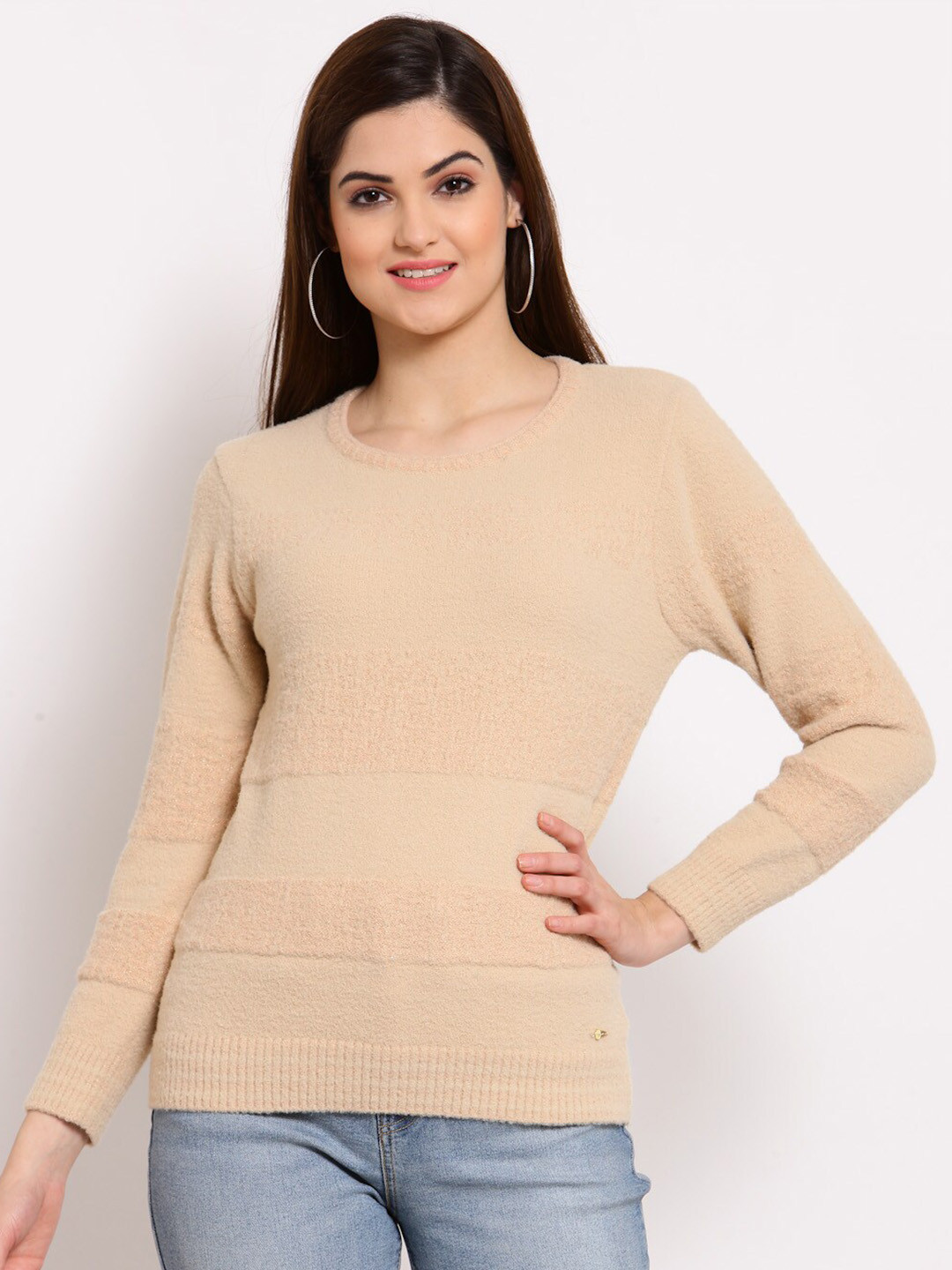 

Juelle Women Boucle Pullover with Fuzzy Detail, Peach